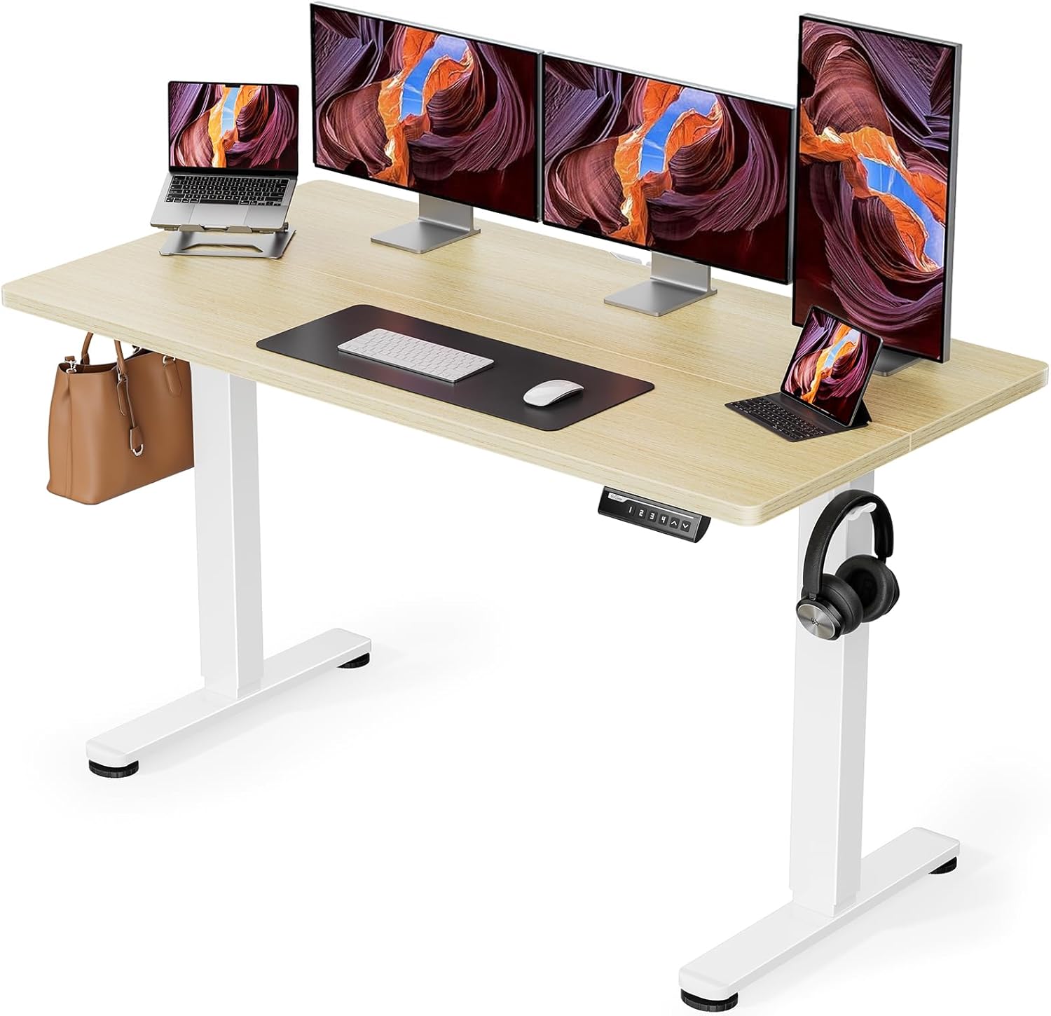 Height Adjustable Electric Standing Desk, 48 X 24 Inches Sit Stand up Desk, Memory Computer Home Office Desk with Splice Board (White)