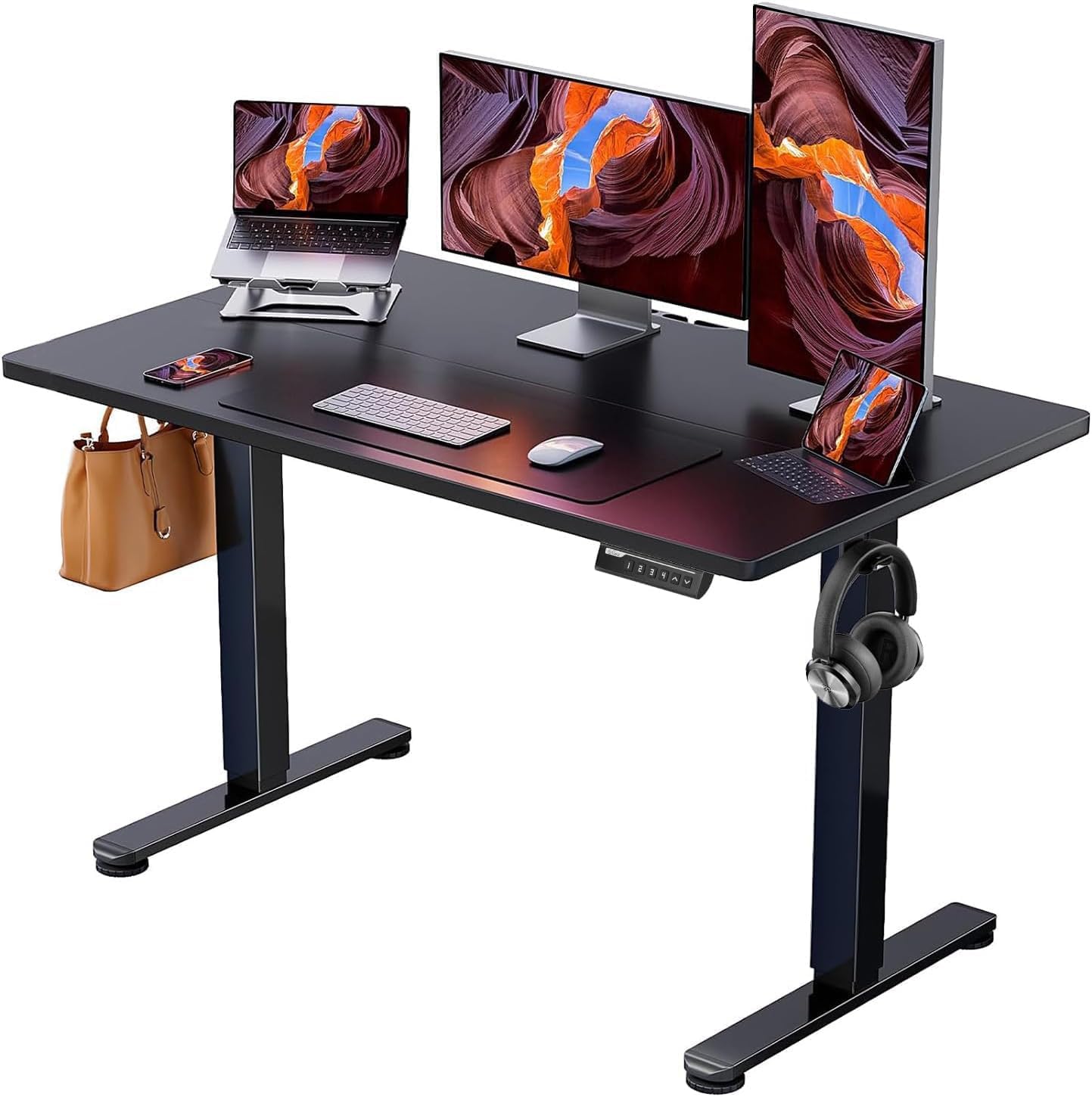 Height Adjustable Electric Standing Desk, 48 X 24 Inches Sit Stand up Desk, Memory Computer Home Office Desk with Splice Board (White)