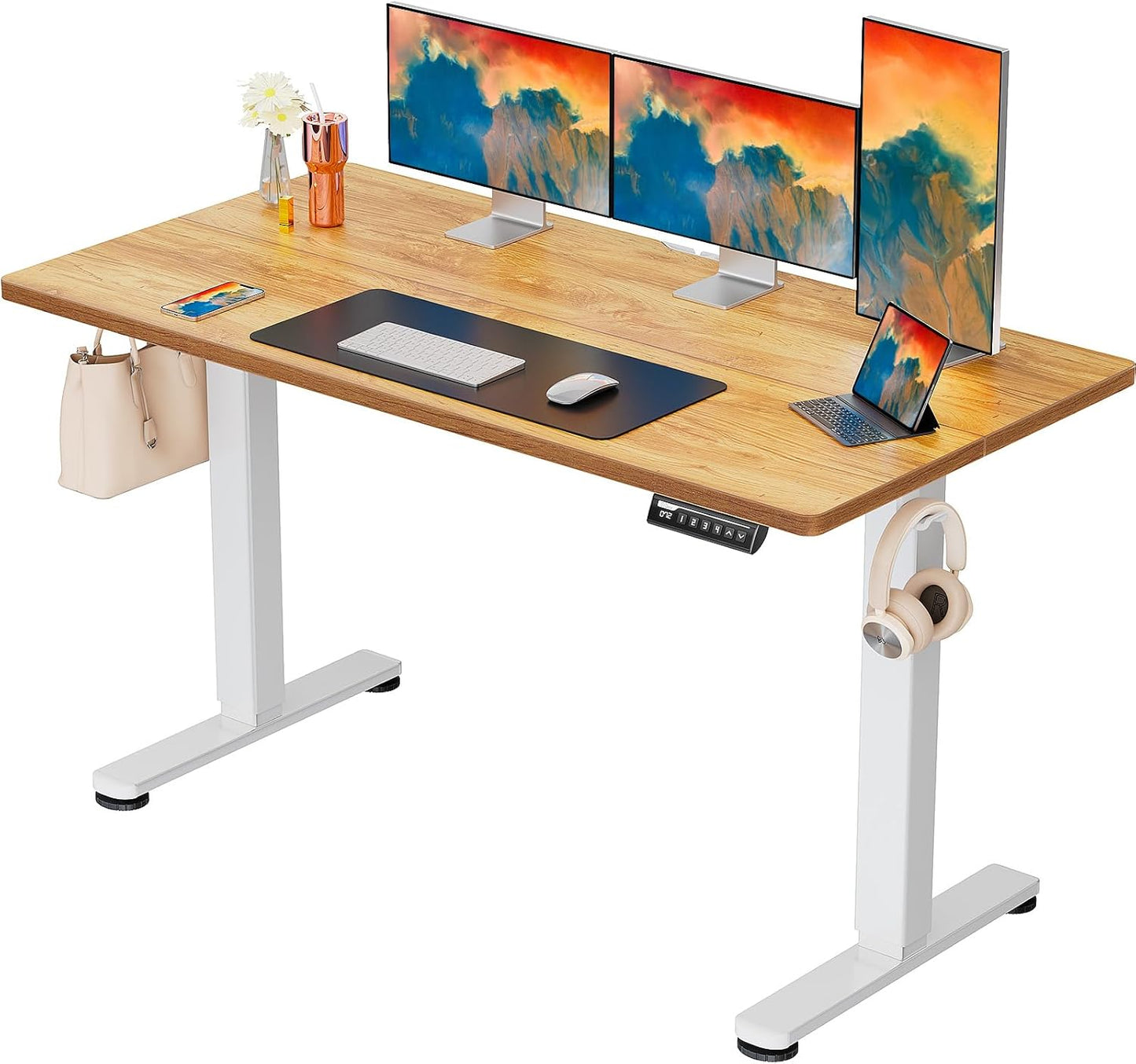 Height Adjustable Electric Standing Desk, 48 X 24 Inches Sit Stand up Desk, Memory Computer Home Office Desk with Splice Board (White)