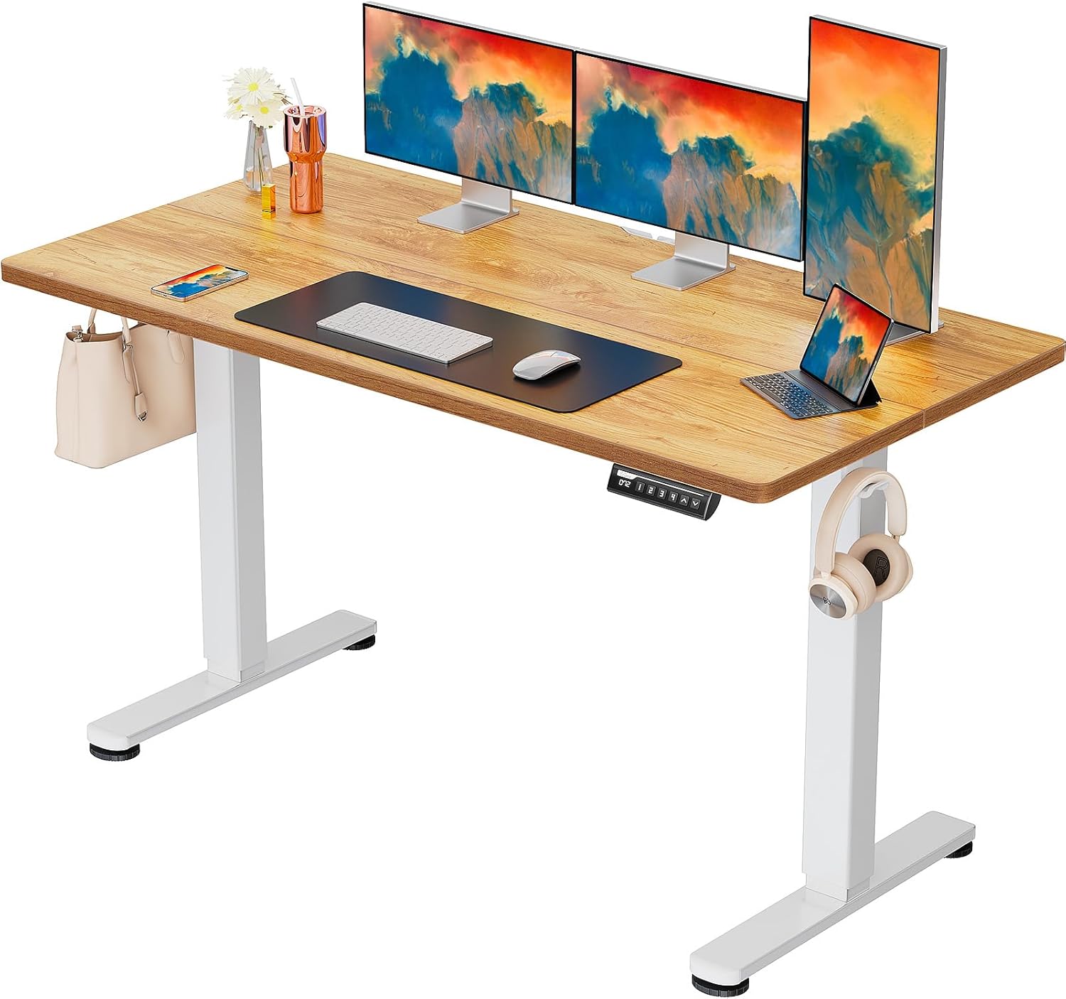 Height Adjustable Electric Standing Desk, 48 X 24 Inches Sit Stand up Desk, Memory Computer Home Office Desk with Splice Board (White)
