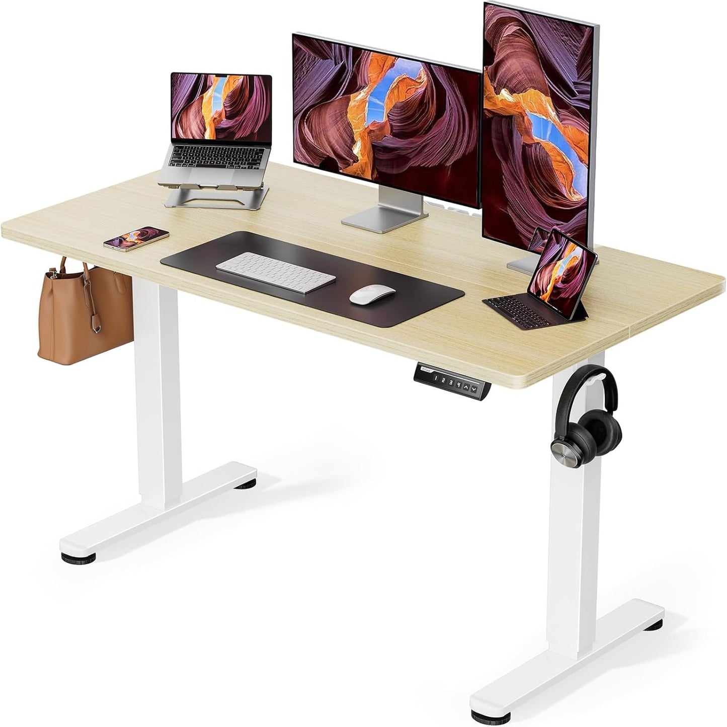 Height Adjustable Electric Standing Desk, 48 X 24 Inches Sit Stand up Desk, Memory Computer Home Office Desk with Splice Board (White)