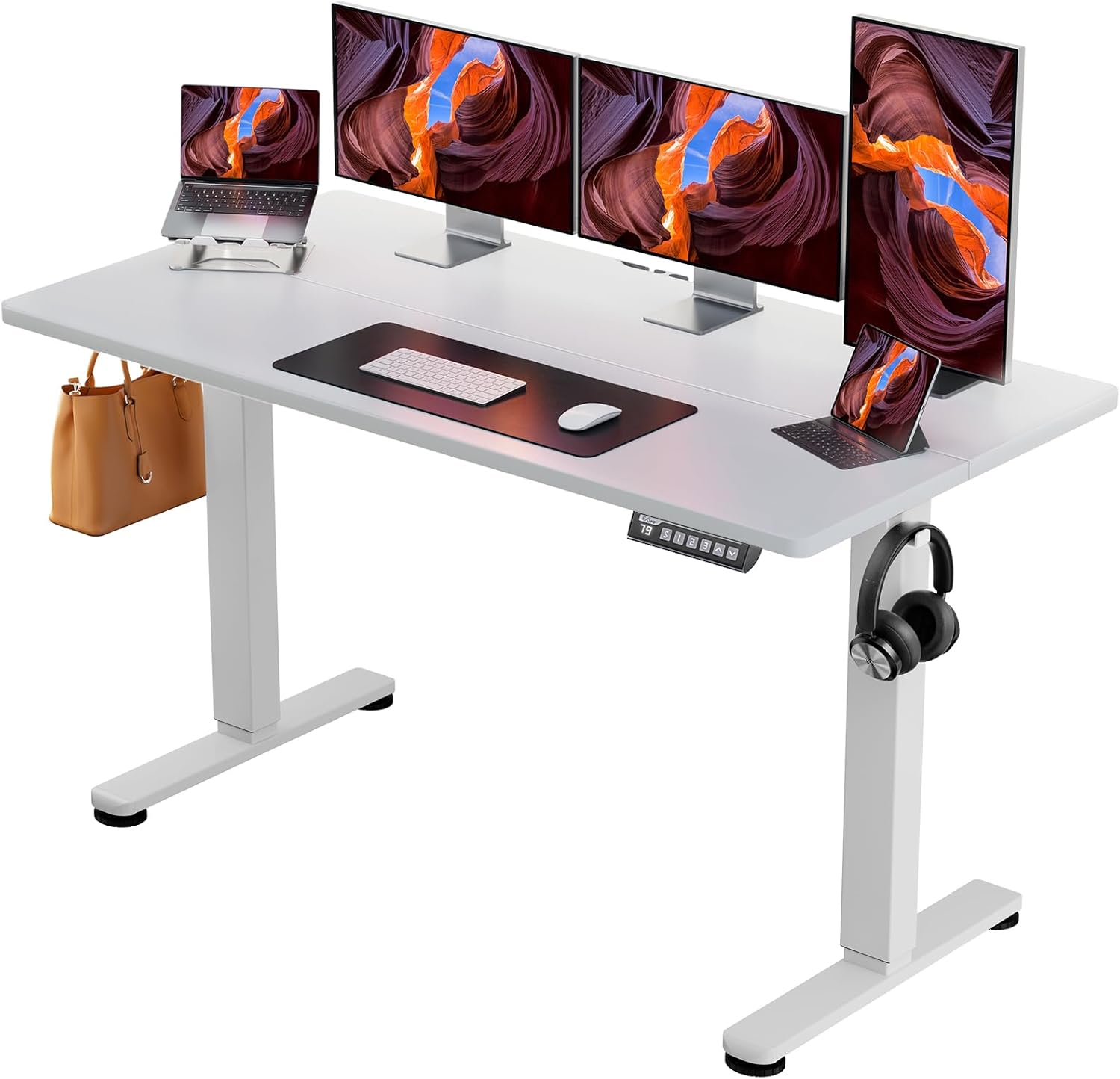 Height Adjustable Electric Standing Desk, 48 X 24 Inches Sit Stand up Desk, Memory Computer Home Office Desk with Splice Board (White)