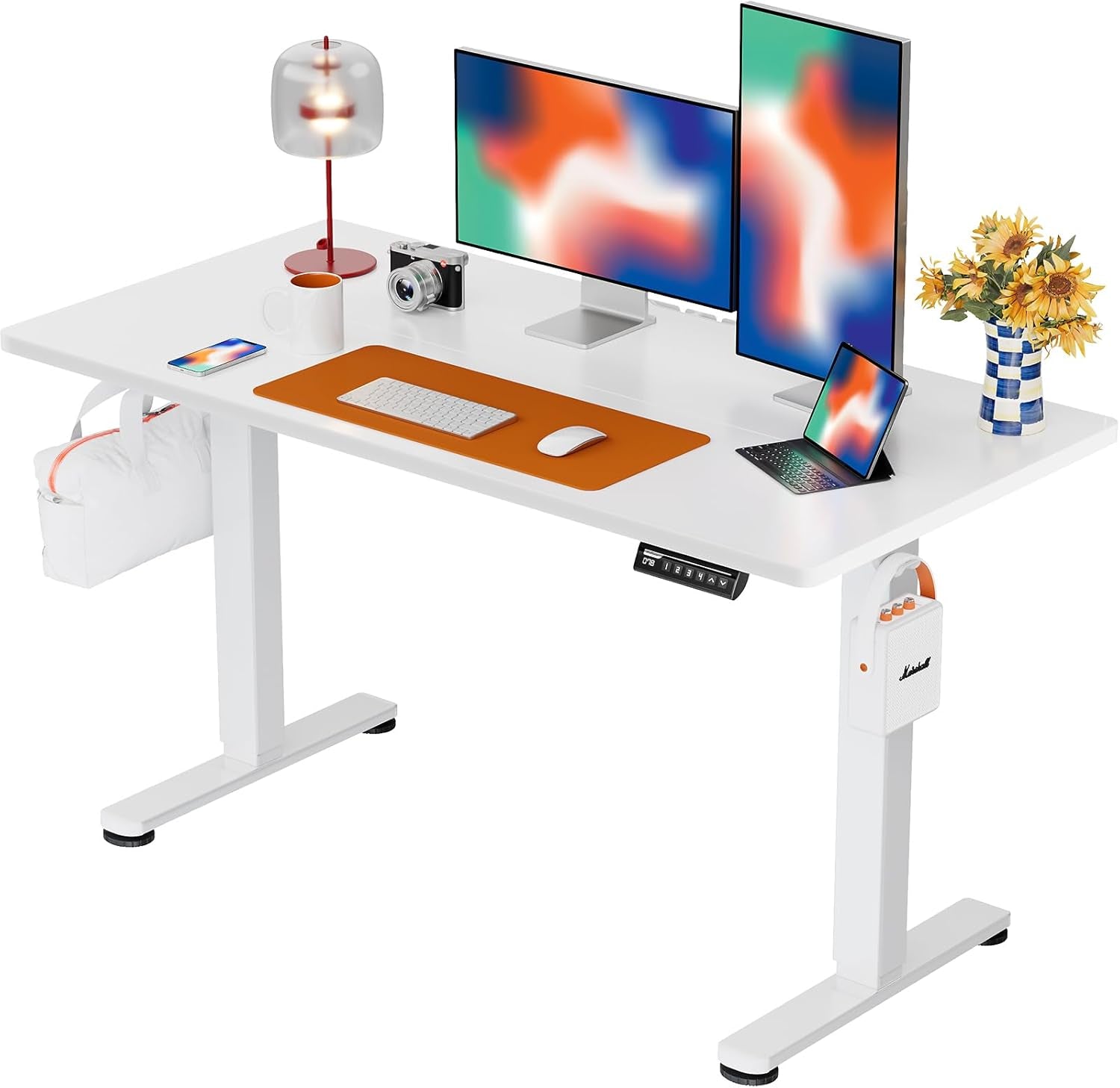 Height Adjustable Electric Standing Desk, 48 X 24 Inches Sit Stand up Desk, Memory Computer Home Office Desk with Splice Board (White)